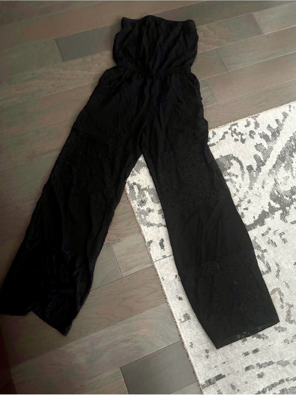 BECCA Black Strapless Lace Cutout Wide-Leg Jumpsuit